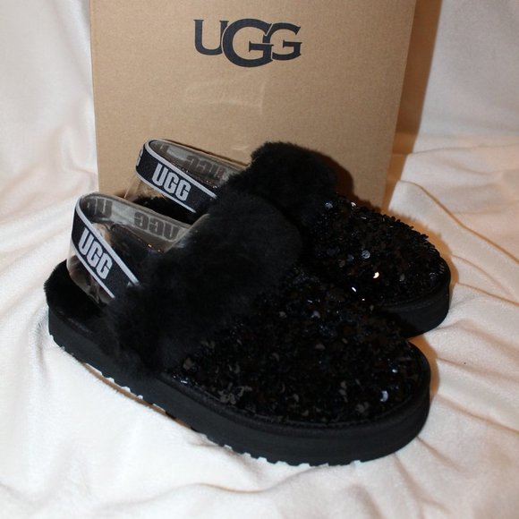 NIB YOUTH 4 WOMEN'S 6 CHUNKY WEDGE SEQUIN‎ SLIPPERS BLACK - Picture 4 of 8